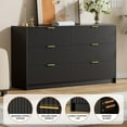 thumbnail image 6 of FURNIWAY Black 6-Drawer Dresser for Bedroom, 55" Wide Modern Chest of Drawers with Gold Metal Handles, Fluted Wood Clothes Storage Organizer & Cabinet for Living Room, Hallway, 6 of 9