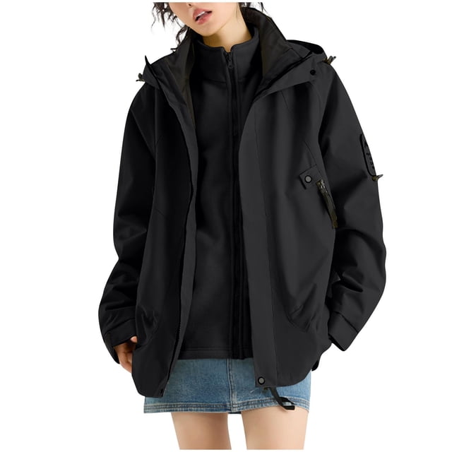 WRKEKC Veste Imperméable Coupe-Vent à Capuche pour Femmes Respirante à Manches Longues avec Poches Zippées pour Randonnée en Plein Air Tenue Décontractée Noire P