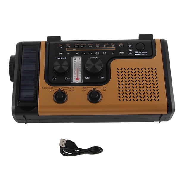 Radio portátil solar LED con manivela, 2000 mAh, AM FM SW, radio meteorológica de emergencia con linterna