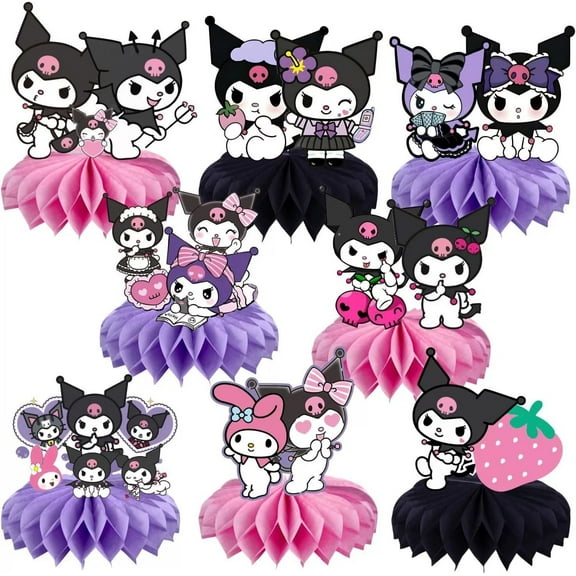 8pcs Kuromi Honeycomb Decorations 3D Double Side Kuromi party Supplies for kids.