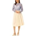 thumbnail image 2 of INSPIRE CHIC Women‘s Chroect Lace See Through Floral Color Block Blouse Grey Blues S, 2 of 5
