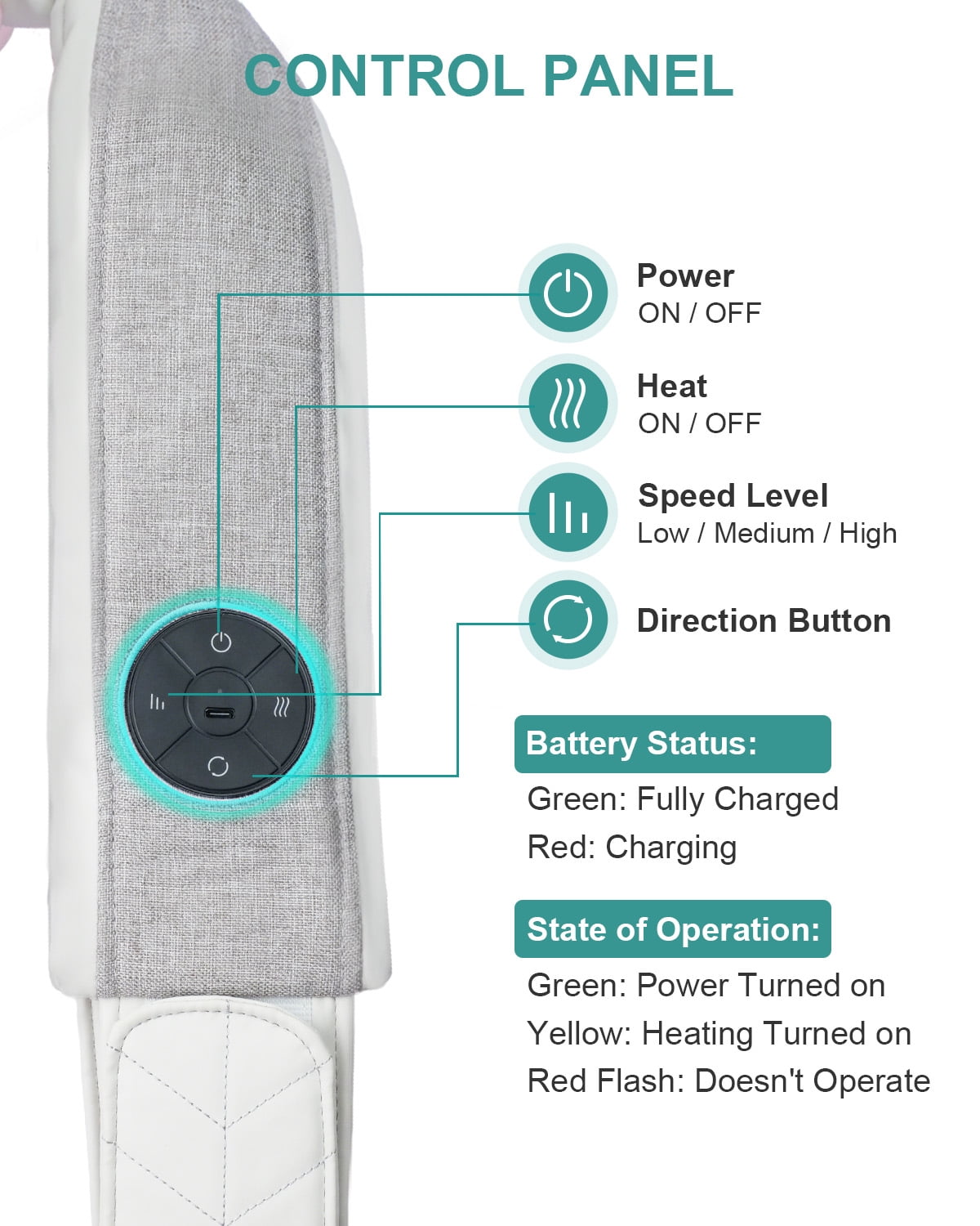 Nekteck Neck Massager Cordless Shiatsu Neck and Should Massager with Heat for Pain Relief Deep Tissue, Portable Kneading Back Massage Pillow, Gifts for Mom Dad Women Men, Office/Work/Car/Home Use
