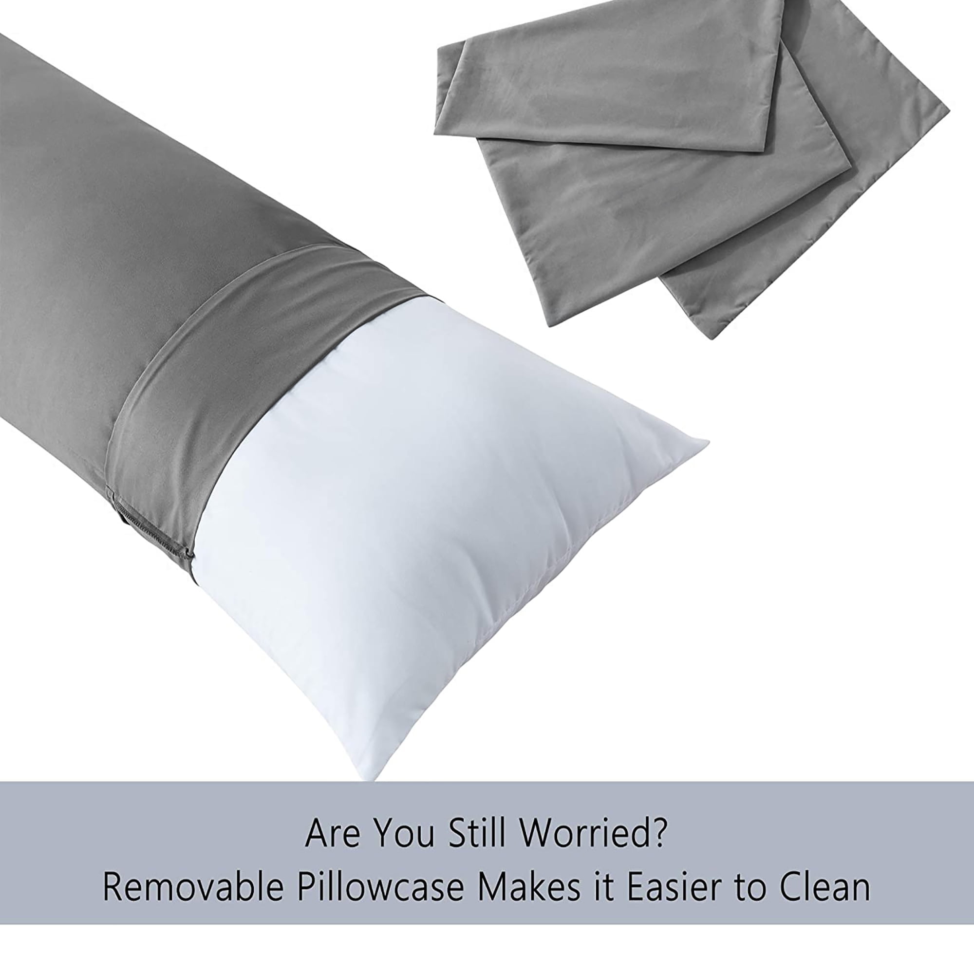 Yalamila Premium Ultra Soft Body Pillow with Removable Pillowcase for Adults, Comfortable Long Bed Pillow, 20x54in, Gray