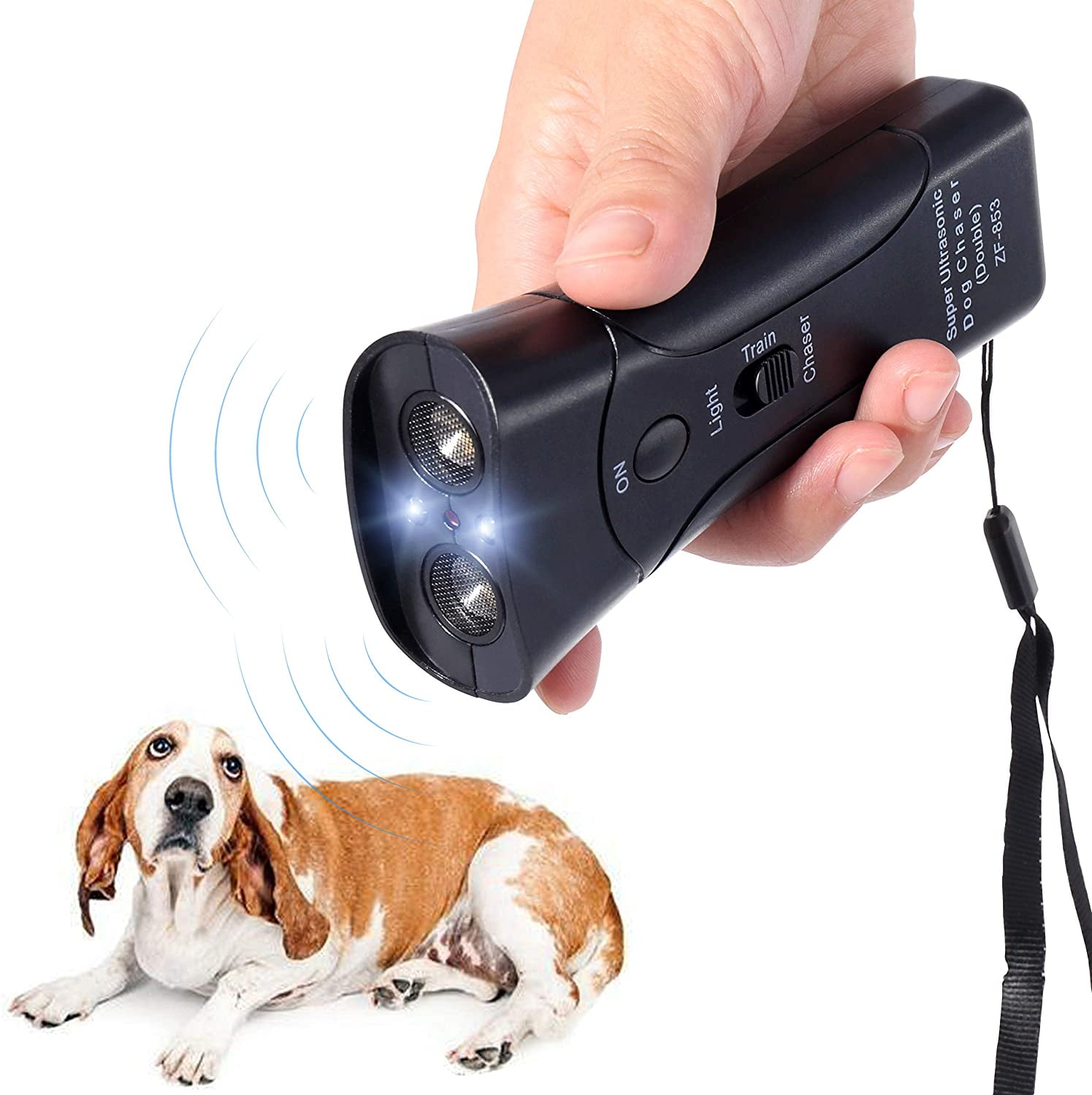 Dog Braking Control Deterrent 2 in 1 Handheld Dog Training Device Repeller Stop Barking Device with LED Indicator and Wrist Lanyard Rechargeable Ultrasonic Bark Control Device Anti Barking Device