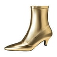 thumbnail image 2 of AUNVITO Women's Mid Heel Ankle Boots Pointed Toe Side Zipper Metallic Shiny Casual Shoes (Brown/Black/Gold), 2 of 5