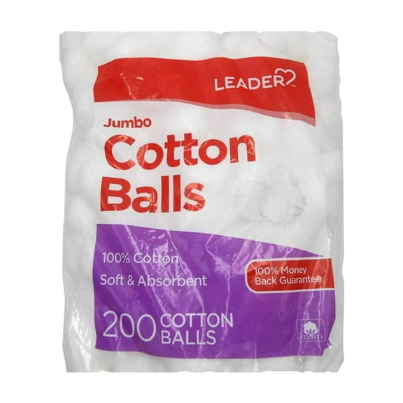 Leader Resealable Jumbo 100% Cotton Balls 200 Count