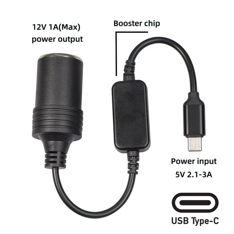 Rushawy USB C Male to Cigarette Lighter Adapter Max Output 12V 1A for Camera GPS Vehicle 0.6m Walmart