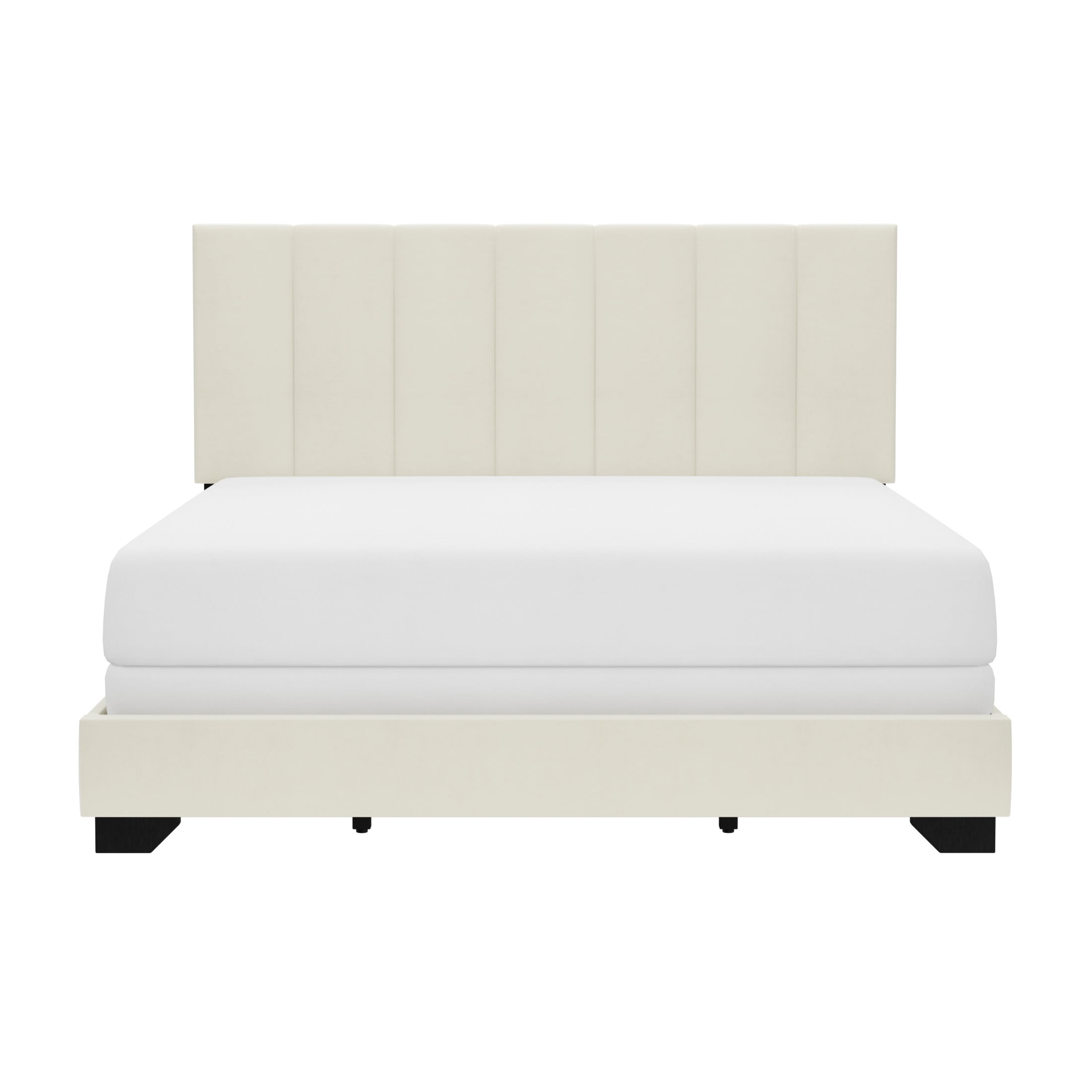 Reece Channel Stitched Upholstered Queen Bed, Ivory, by Hillsdale Living Essentials