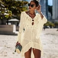 thumbnail image 3 of Qzwdhjm Womens Crochet Bathing Suit Coverups Hollow Out High-Low Dresses Long Bell Sleeve V Neck Swimsuits Coverup Beach Party Cover Ups, 3 of 5