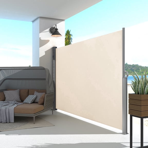 MCombo 138''x 78'' Aluminium Patio Retractable Side Awning, Fully Assembled Waterproof Sunshade Privacy Screen for Garden, Balcony and Pools, 4744(Beige)