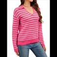 thumbnail image 2 of Suéteres de Mujer 2025, Cuello en V, Larga, Tops A Rayas, Otoño Invierno, Ropa de Punto Cómoda, Suéter Tipo Pulóver Rosa y M, 2 of 9