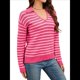 thumbnail image 2 of Suéteres de Mujer 2025, Cuello en V, Larga, Tops A Rayas, Otoño Invierno, Ropa de Punto Cómoda, Suéter Tipo Pulóver Rosa y L, 2 of 9