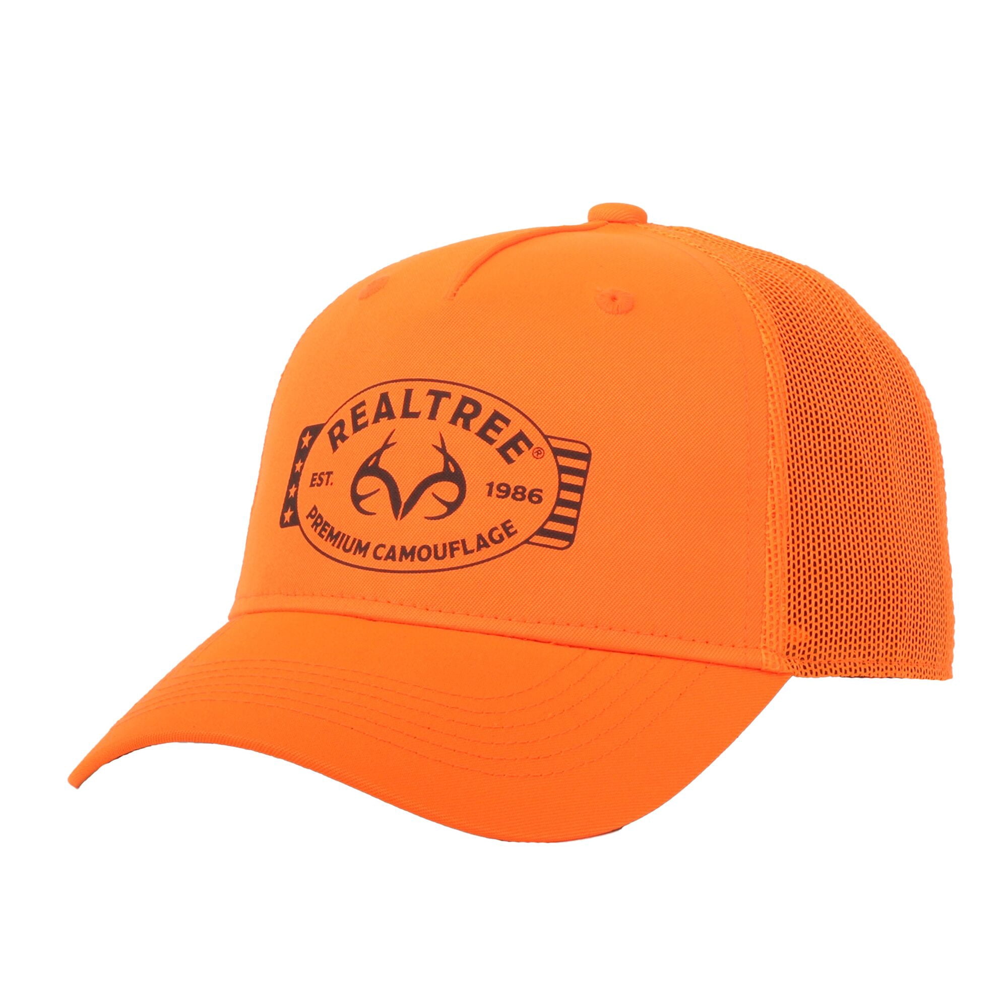 Realtree Structured 5-Panel Trucker Hat – Blaze Orange Screen Print Antlers Meshback Cap, One Size