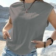 thumbnail image 2 of Jewelreauty Cap Sleeve Shirts Women Crew Neck Casual Loose Solid Color T-Shirts Pullover Lightweight Basic Tops (M, Gray), 2 of 5