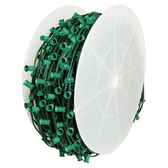 Queens of Christmas WL-C9-12G E17 Socketed C9 Cord Set on Green Wire with 12" Spacing for Decorative Lights, 1000'