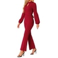 thumbnail image 4 of Mono de fiesta de manga larga de cintura alta con pantalones acampanados para mujer en rojo INSPIRE CHIC, 4 of 6