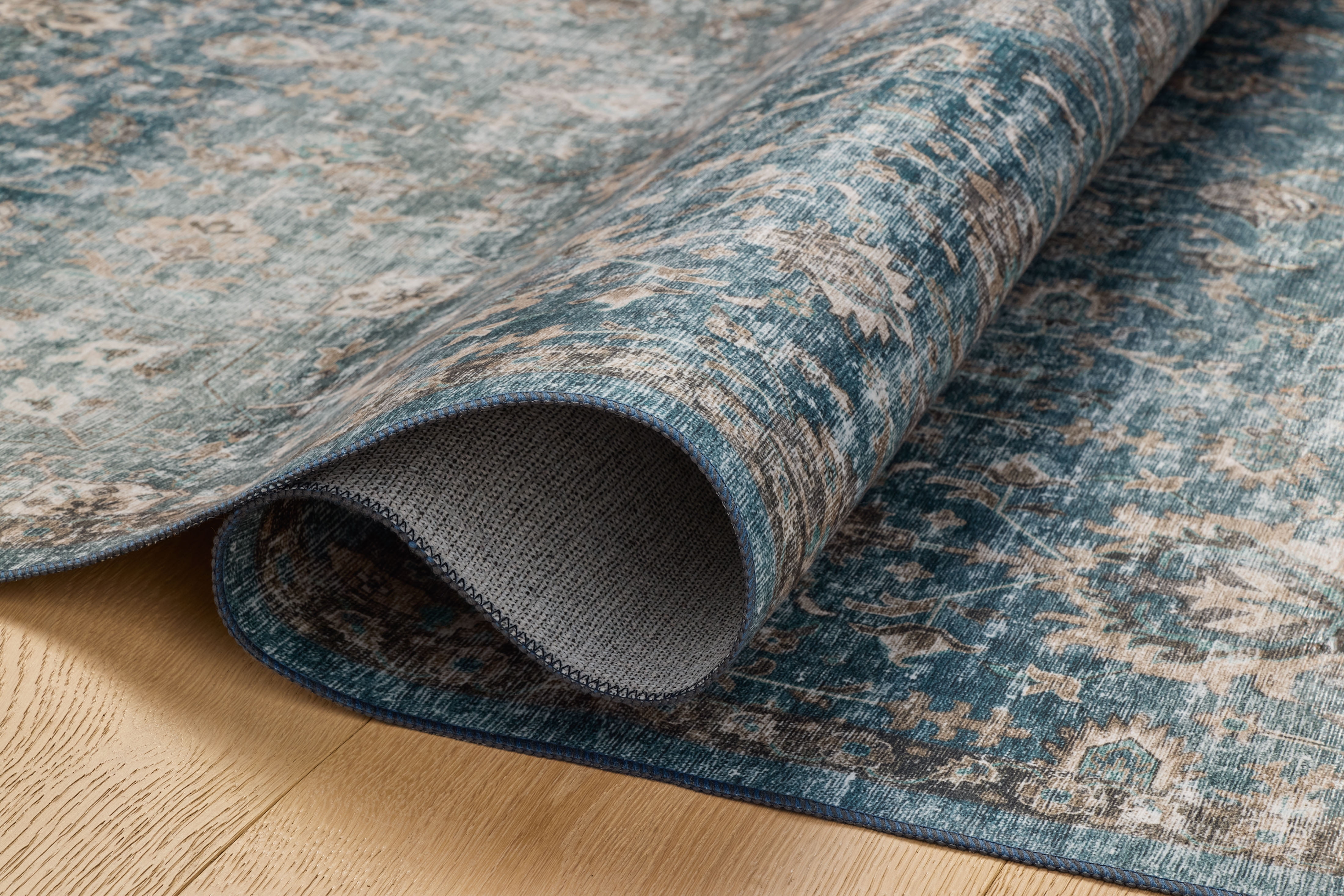Machine Washable Area Rug 2x10 , Loloi Anniston Lagoon / Natural (2'6" x 10')