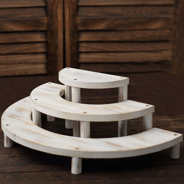 MyGift 3-Tier 12" Whitewashed Wood Cupcake Stand - Rustic Dessert & Appetizer Display Riser