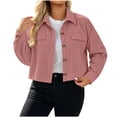 thumbnail image 5 of Zpanxa Fleece Jacket Women Corduroy Cropped Button Down Shacket Jacket Long Sleeve Solid Color Casual Lightweight Fall Outerwear with Pockets, 5 of 8