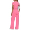 thumbnail image 4 of Sundazz 2 Piece Sets for Women Summer Lounge Set Ruched Top and Wide Leg Pants Matching Set Fashion Vacation Travel Outfits Clothes,Pink,L, 4 of 8