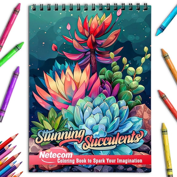 Netecom Stunning Succulents Coloring Book for Adults, Spiral Bound, Soft Cover