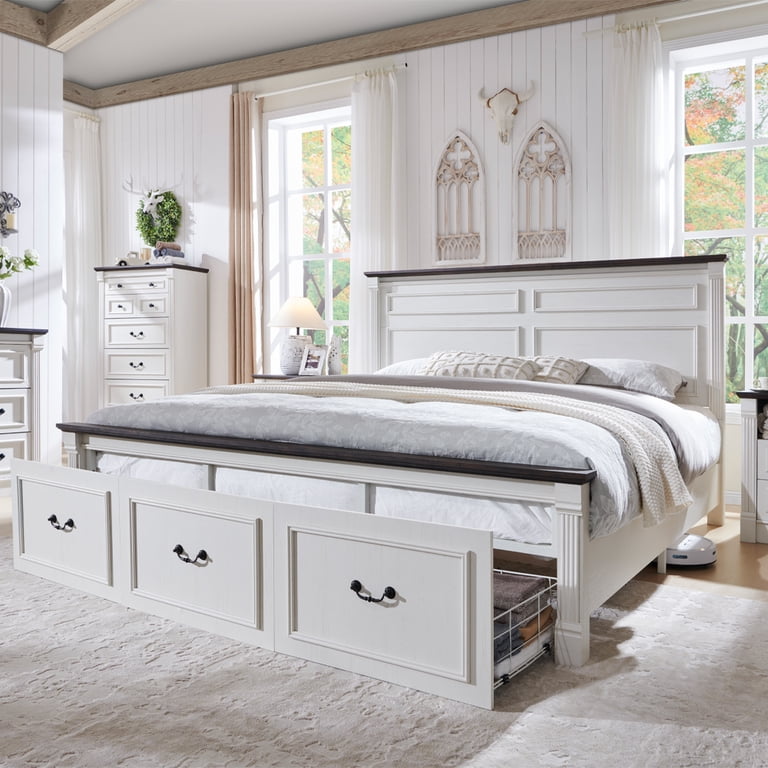 Aitjunz King Farmhouse Bed with Roman Column Footboard photo 1