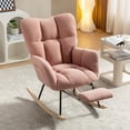 thumbnail image 4 of CQSXDA Teddy Fabric Leisure Rocking Chair With Adjustable Footstool High Backrest Solid Wood Metal Base, Pink, 4 of 20