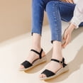 thumbnail image 6 of Gpaecead Women Open Toe Espadrilles Wedge Sandals Plus Round Toe Canvas Breathable Spring Summer Beach Height Casual Black, 6 of 8