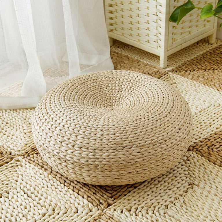 40cm Natural Woven Grass Cushion - Wild Pucao Pillow Floor Mat - Round Braided Pad - Handmade Straw Woven Rush Yoga Mat - Flat Seat Cushion for Garden