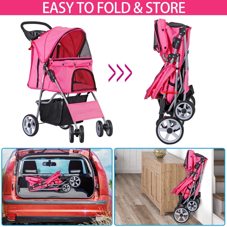 HomGarden 4-Wheel Pet Stroller, Pink, Up to 33 lbs photo 6