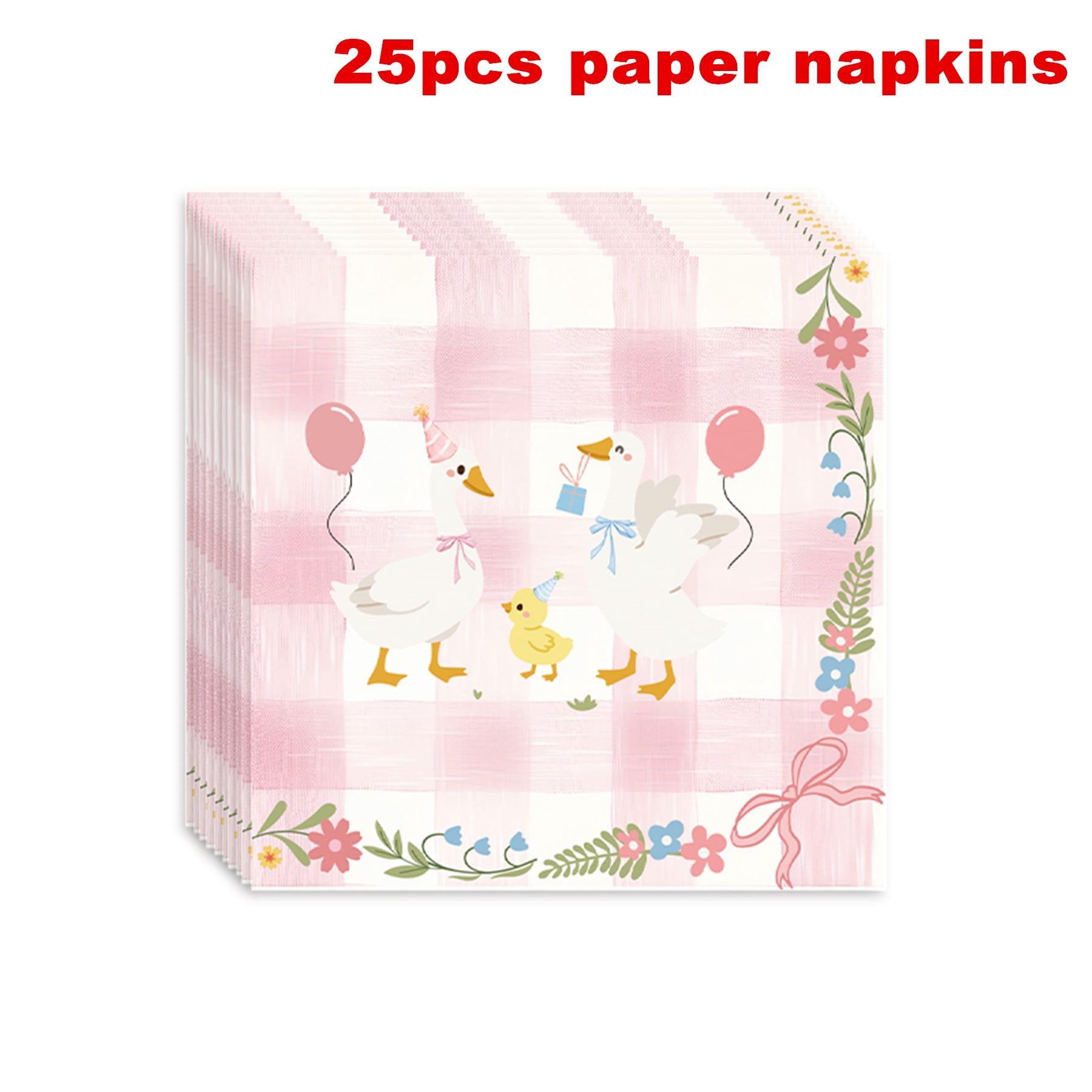 175Pcs Silly Goose Birthday Party Tableware Set, Pink Gingham Silly Goose Paper Plates and Napkins Pink Bow Duck Tableware Set for Kids Girls Baby Shower 1st Birthday Party Decoration, Serve 25
