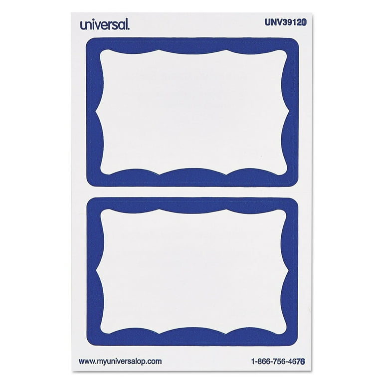 Border-Style Self-Adhesive Name Badges, 3 1/2 x 2 1/4, White/Blue, 100/Pack Border-Style Self-Adhesive Name Badges, 3 1/2 x 2 1/4, White/Blue, 100/Pack