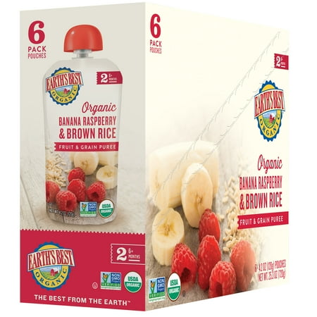Earth's Best Organic Stage 2, Banana, Raspberry & Brown Rice, 4.2 Ounce Pouch (Pack of 6)