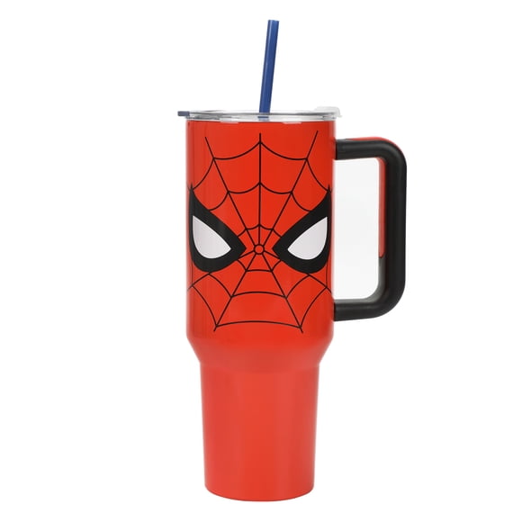 Marvel Spider-Man Logo Grand Design Visage Gobelet en Acier Inoxydable 40 oz avec Poignée et Paille