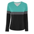 thumbnail image 3 of WREESH Womens Fashion Tunic Top V Neck Color Block Pullover Top Regular Fit Long Sleeve Tops Top Olive Green, 3 of 3