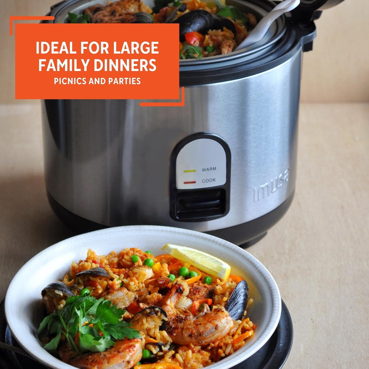 10 Cup Deluxe Stainless Steel Electric Rice Cooker with Steam Tray for Large Family Dinners and Outdoor Picnics