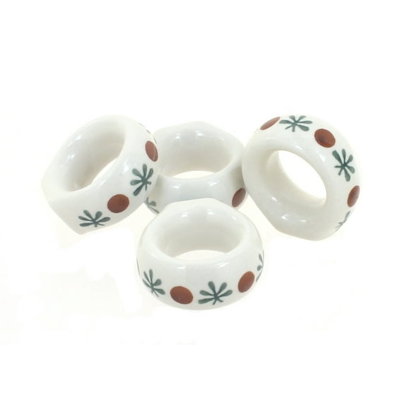Blue Rose Polish Pottery Nature Napkin Ring Set