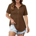 thumbnail image 5 of QUNYINEY Casual Women Blouse Waffle Brown Short Sleeve Shirts Collared Button Loose Pullover Women's Tops, 5 of 5