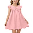 thumbnail image 2 of Xdegoge Cute Infant Summer Casual Dress for Baby Girls Knee Length A Line Ruffle Sleeveless Crewneck Bowknot Sundress Solid Eyelet Scalloped Hem Flowy Vacation Beach Play Wear for Toddler, 2 of 7