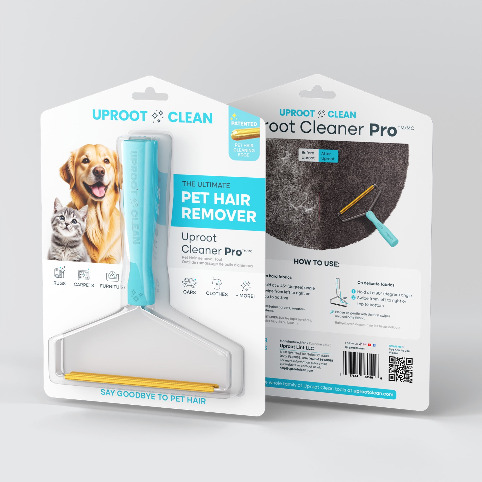 Uproot Cleaner Pro Lint and Pet Hair Remover Brush for Rugs, Clothes, and Furniture, Cat/Dog Hair