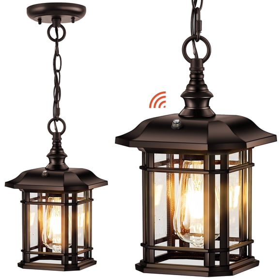 Gleamz Dusk to Dawn Outdoor Pendant Light, Oil Rubbed Bronze Hanging Porch Light Fixture, 100% Aluminum Outdoor Ceiling Sconce for Entryway, Backyard, Patio, 1 Pack