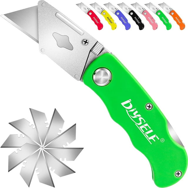 1 Pack Box Cutter Folding Utility Knife, Lightweight Box Cutters Razor Knife And 10 Pieces SK5 Blades, Sharp Box Cutter Knife For Home, Office, Construction, Quick Change Box Opener
