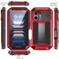 thumbnail image 4 of Compatible with iPhone 16 Case, Heavy Dustproof Shockproof Military Grade Rugged Durable Aluminum Metal Case Cover with Kickstand Screen Protector for iPhone 16, Red, 4 of 7