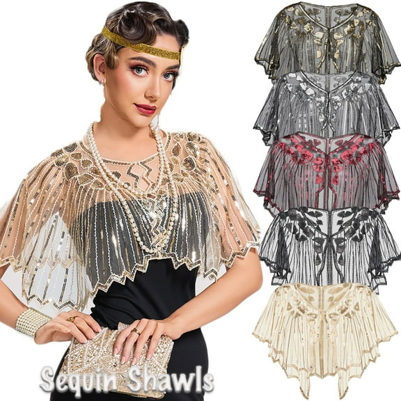 Dalrosia 1920s Shawl Bridal Shawls Sequin Beaded Shawl And Wraps Bolero Flapper Cover Up For Evening Dresses Wedding Party