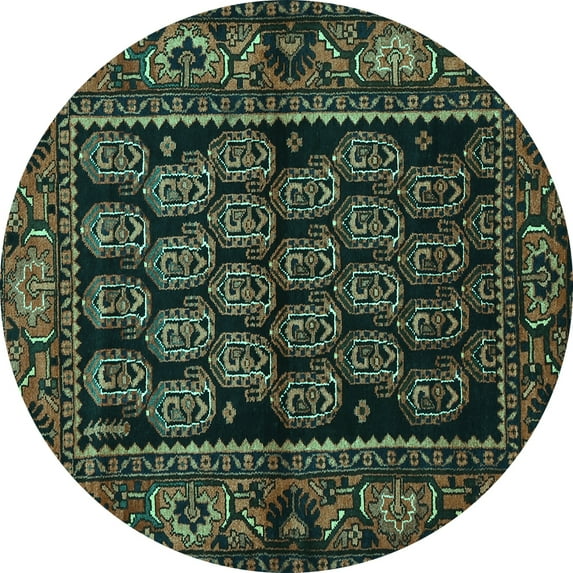 Ahgly Company Machine Washable Indoor Round Persian Turquoise Blue Traditional Area Rugs, 7' Round