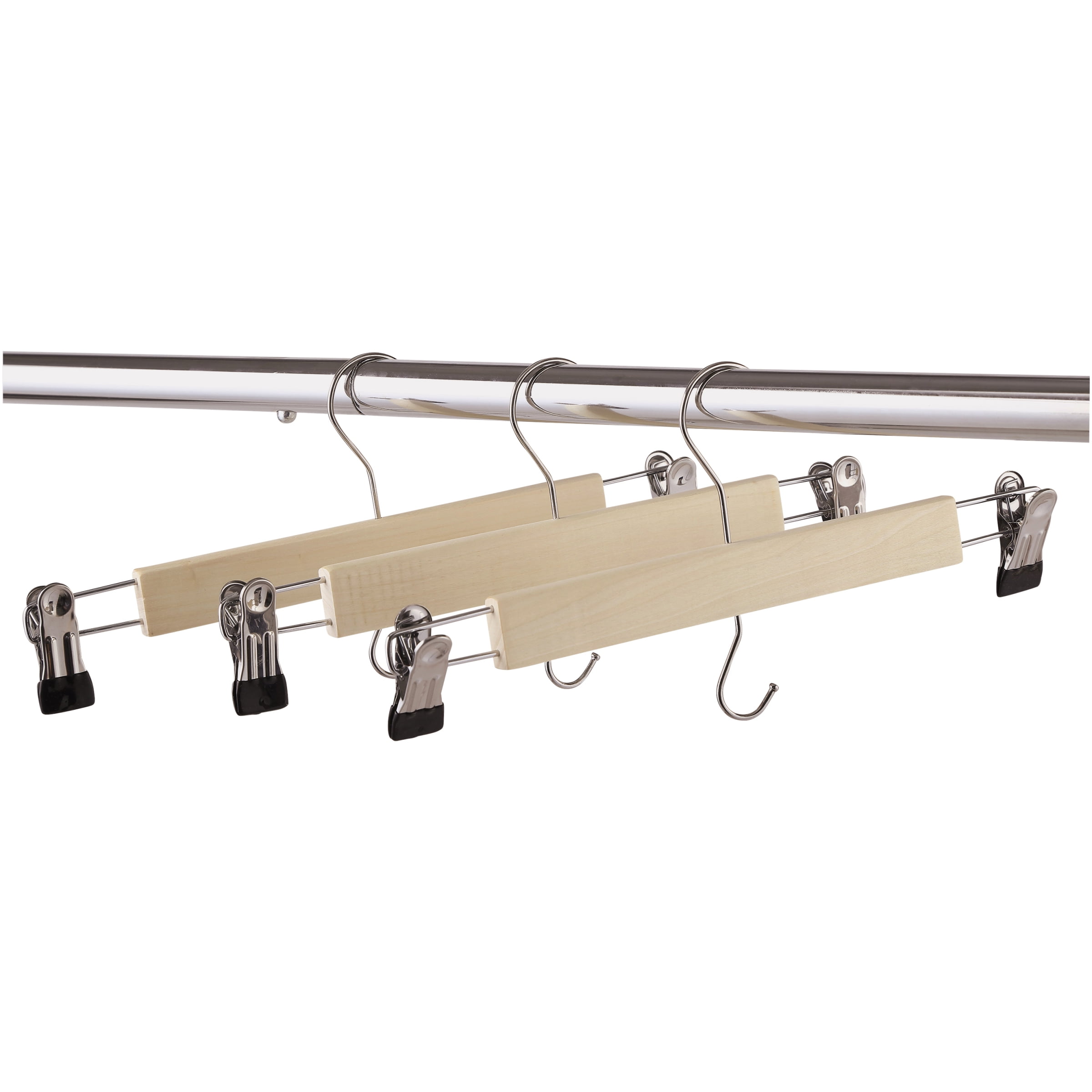 Mainstays Natural Wood & Metal Suit Hangers with Clips, 3 Count