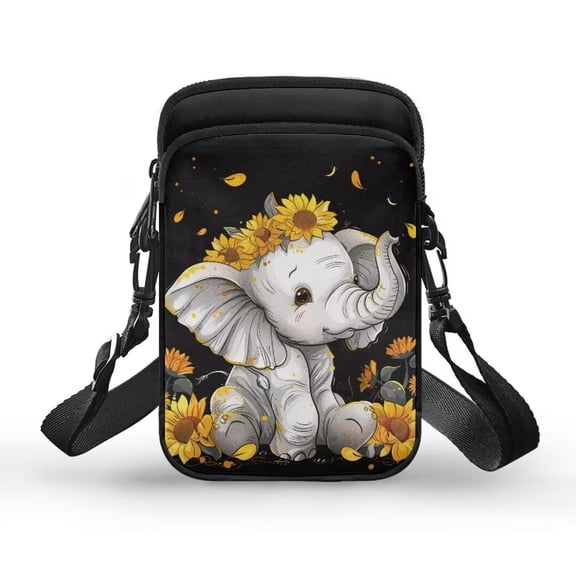 XYZCANDO Elephant Sunflower Mini Crossbody Bag for Teen Girls Cellphone Purse for Travel Shop Work Portable Phone Wallet Shoulder Handbag Small Messenger Bags Trendy Cross Body Purse Money Bag Black