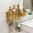 thumbnail image 5 of No Drill Bathroom Shelving Unit, Wall Mounted Toiletries Skin Care Storage Rack, Wrought Iron Hook Shelf for Bath Sponge Gold, 5 of 6