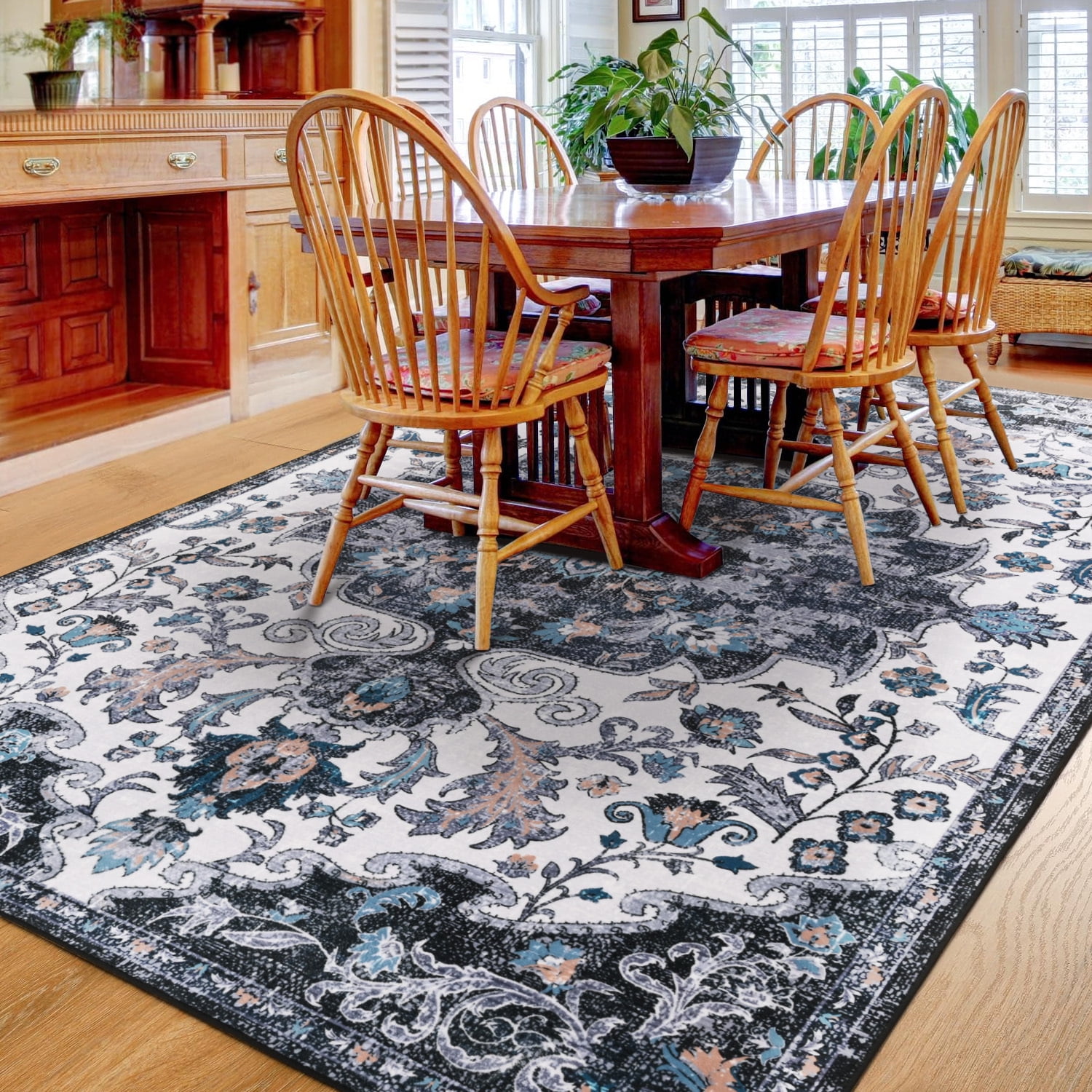 Jamfeel Soft Vintage Rugs Distressed Printed Area Rug Carpet for Living Room Bedroom Home Decor,5'x8',Black