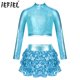 thumbnail image 2 of Niños Niñas Ballet Jazz baile de hip hop traje de actuación Top corto metálico brillante con volantes escalonados falda culottes cortos, 2 of 5